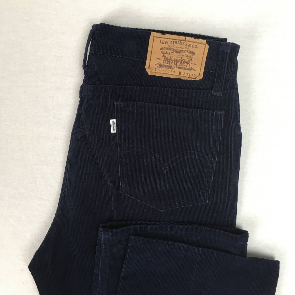 【80s】Levi's リーバイス 518-1518 518-15 香港製 84年 W33 L33 コーデュロイ ネイビー パンツ 白タブ