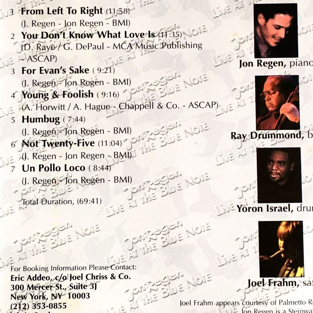 ジョン・リーゲン/ピアノ・トリオ/レイ・ドラモンド/ヤーロン・イスラエル/ジョエル・フラム/JON REGEN PIANO TRIO/LIVE AT BLUE NOTE/1998_画像6