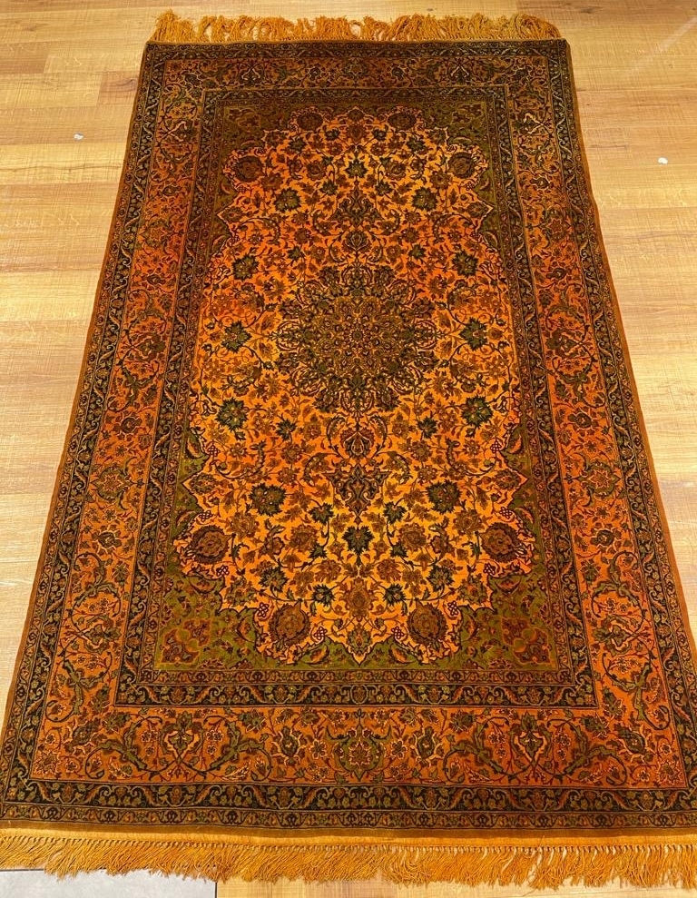 イラン直輸入 ペルシャ絨毯 ナイン産 オールド1980年代 泥染希少作品 152cm×250cm_画像1