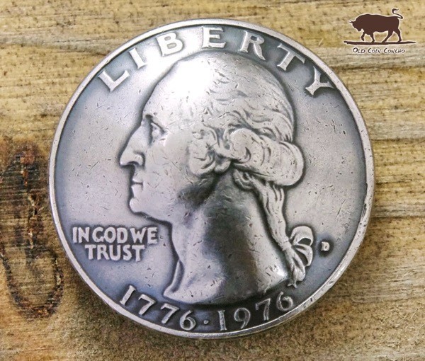 ＊コンチョ ネジ式　アメリカ　25セント　ワシントン　建国200年記念　23mm ネジ ボタン コイン パーツ_画像1