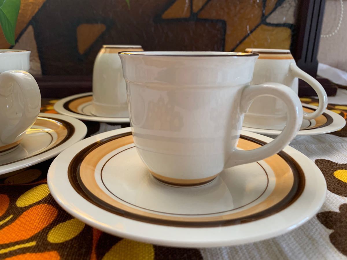 レトロ　4客セット　サークルライン カップ&ソーサー ビンテージ コーヒーカップ