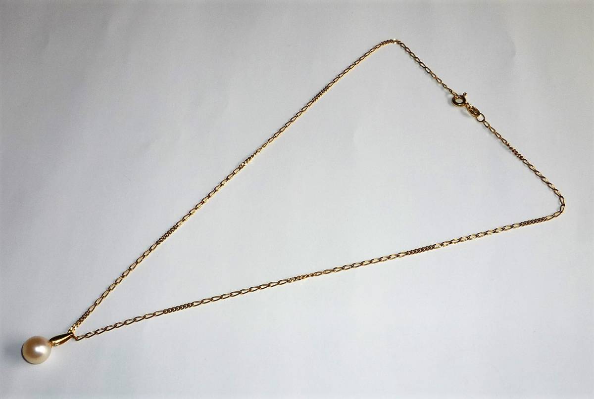 750(1８k ) ヘッド真珠8Φデザインネックレス ネックレス長4０cm 総重量3.4g_画像2