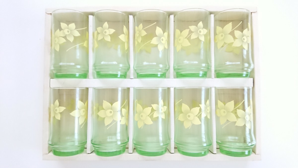 【大特価】ADERIA アデリア グラス　コップ　花柄 10客セット 昭和レトロ 箱付き