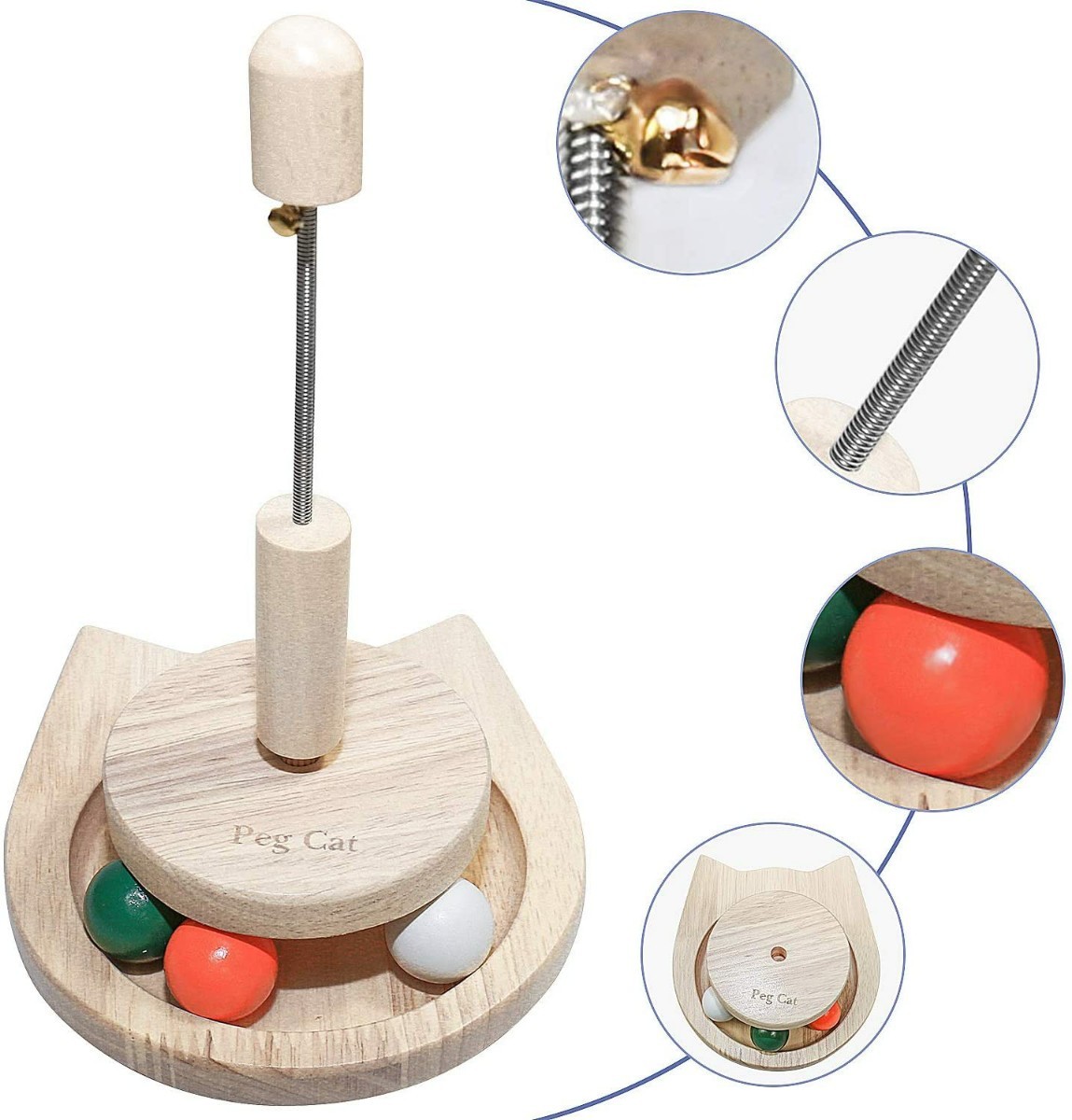 新品未開封 猫 おもちゃ 回転 ボール どんぐり木製 ベル ぐるぐる 猫じゃらし 知育玩具 ナチュラル 運動不足 ストレス解消