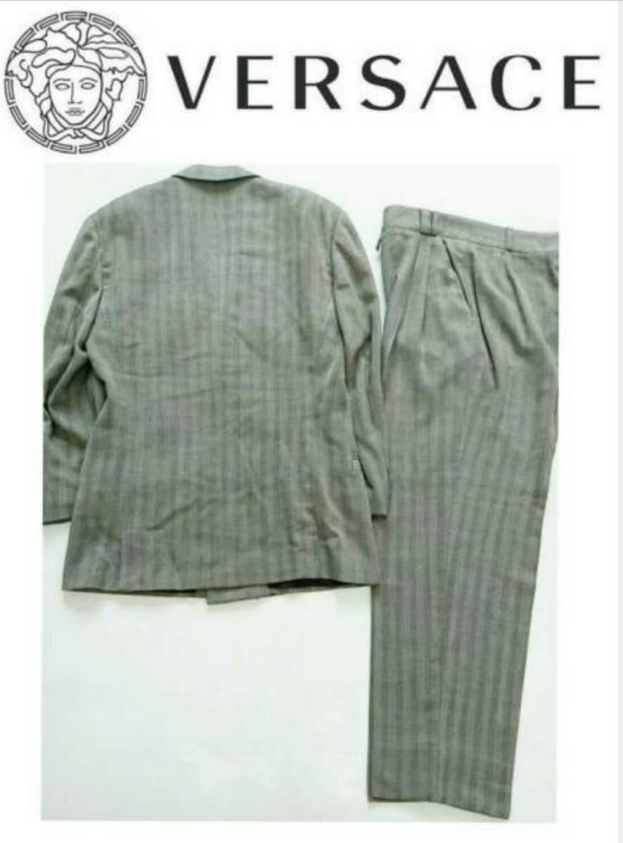  top class GIANNI VERSACE Gianni Versace Italy made Vintage mete.-sa gold . herringbone stripe double-breasted suit 48 superior article 