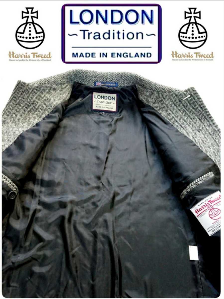 名作 LONDON Tradition ロンドントラディション×Harris Tweed ハリスツイード UK製 高級ヘリンボーンツイードスポーツジャケット L 極美品_画像8