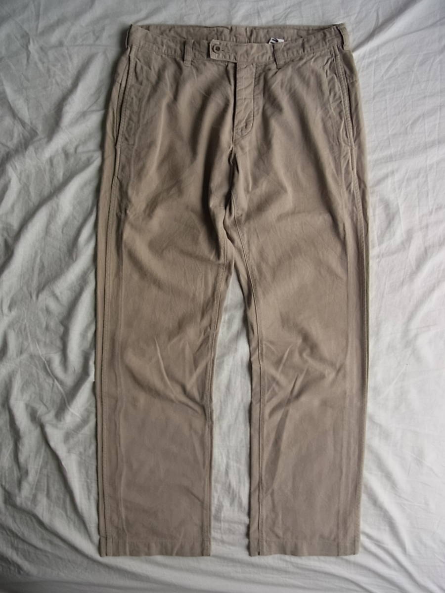 M H L, Margaret Howell cotton silk material sinchi back attaching work pants size S made in Japan gray ju