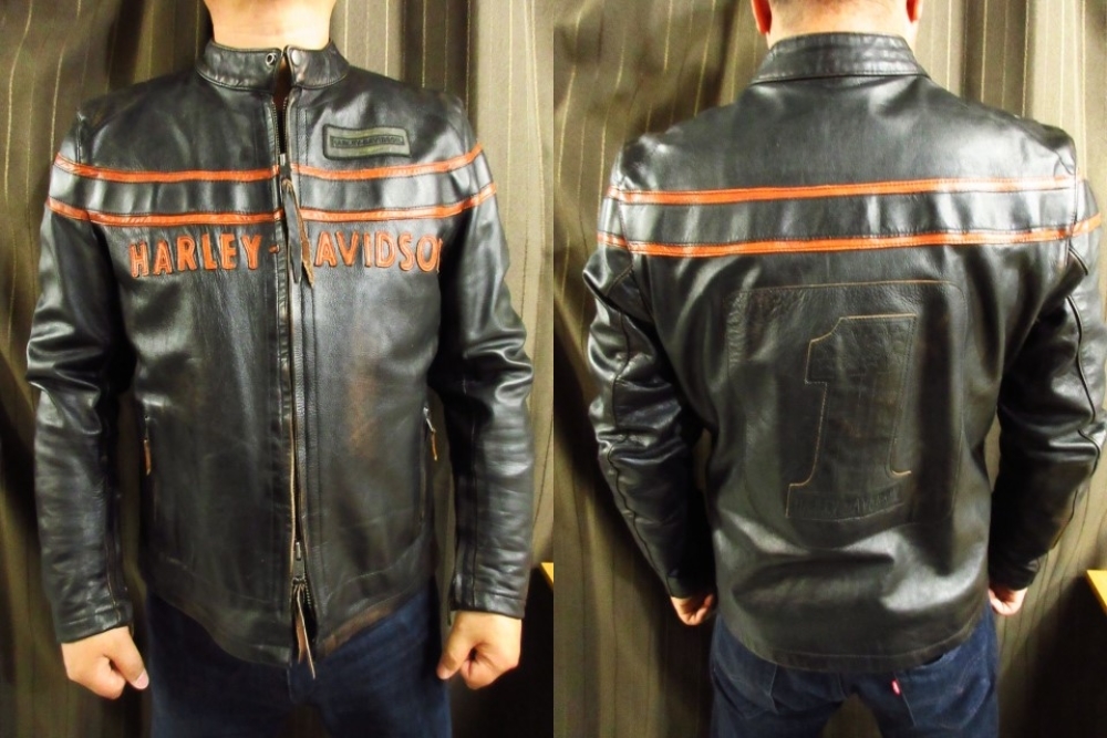 L ハーレーダビッドソン DOUBLE TON スリムフィット レザー ジャケット 牛革 LLサイズ相当 Harley‐Davidson（ライダース 革ジャン XL_HarleyDavidson DOUBLE TON ライダース L