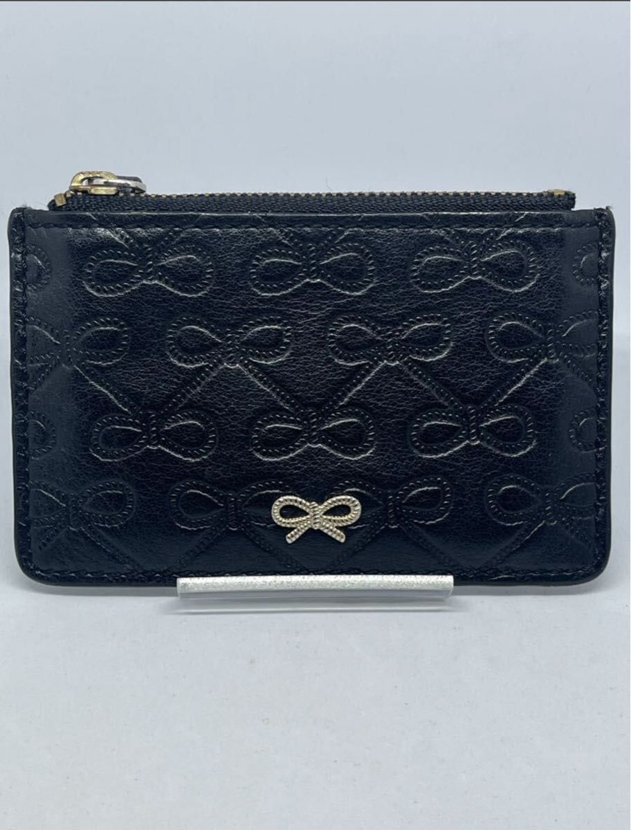 ANYA HINDMARCH 型押しコインケース 小銭入れ ブラック 黒 レザー 皮革 