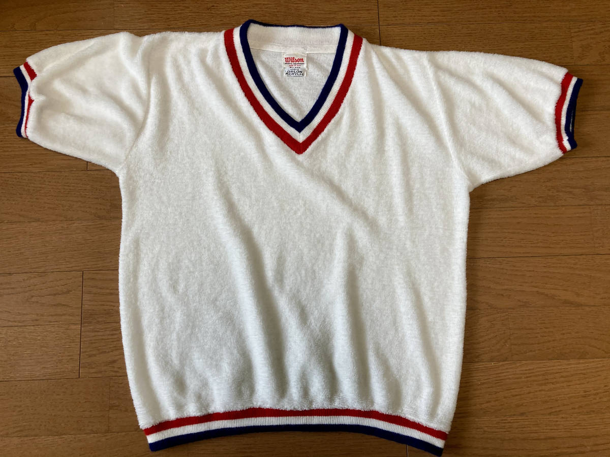 60s 70s USA製 ヴィンテージ Wilson ウィルソン パイルシャツ Vネック Tシャツ トリコロール スポーツウエア_画像1
