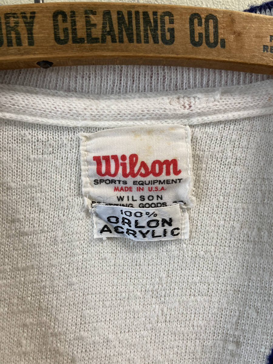 60s 70s USA製 ヴィンテージ Wilson ウィルソン パイルシャツ Vネック Tシャツ トリコロール スポーツウエア_画像3