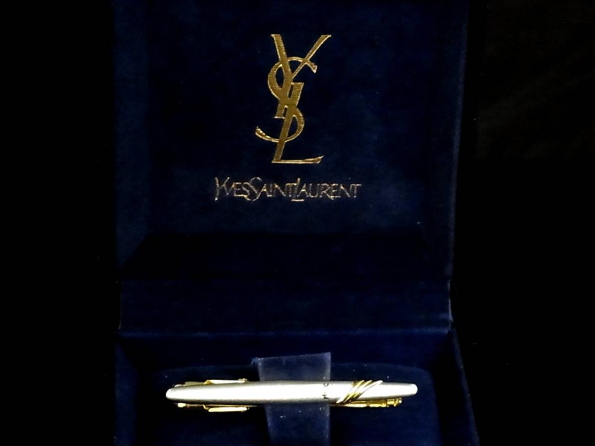 ◎№2337◎■新品同様■【YSL】サンローラン【シルバー・ゴールド】■ネクタイピン♪_画像1