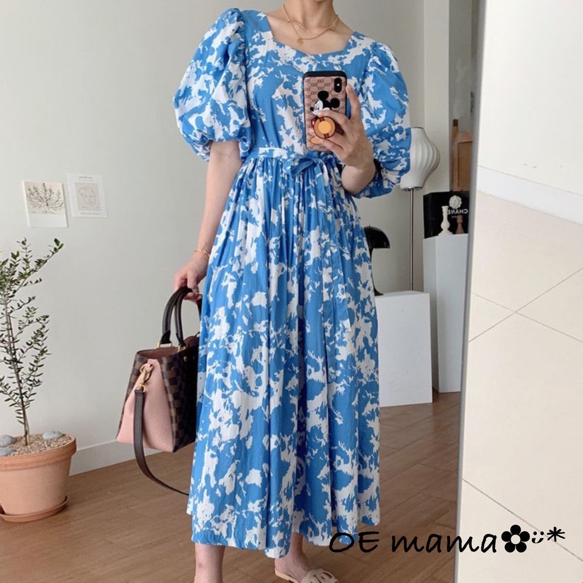 Paypayフリマ 新商品 ロングワンピースワンピース リゾートワンピース 夏 春服 パフスリーブ 青 ブルー 半袖 Paypayフリマ 新商品 ロングワンピースワンピース リゾートワンピース 夏 春服 パフスリーブ 青 ブルー 半袖