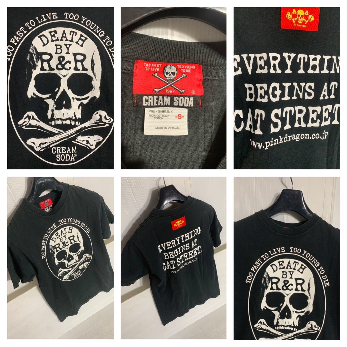 ヴィンテージ CREAM SODA クリームソーダ　クロスボーンスカル　ドクロ　ガイコツ　TOO FAST TO LIVE TOO YOUNG TO DIE 半袖　Tシャツ 黒 S_画像2