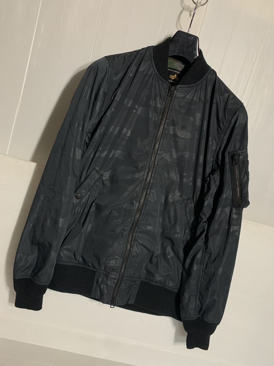 ALPHA INDUSTRIES INC. アルファインダーストリーズ　表裏迷彩　カモフラージュ柄　MA-1 フライトジャケット 墨黒　L_画像9