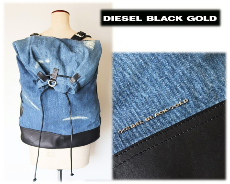 きれい 新品【DIESEL BLACK GOLD 】レザー切替 ダメージデニムリュック