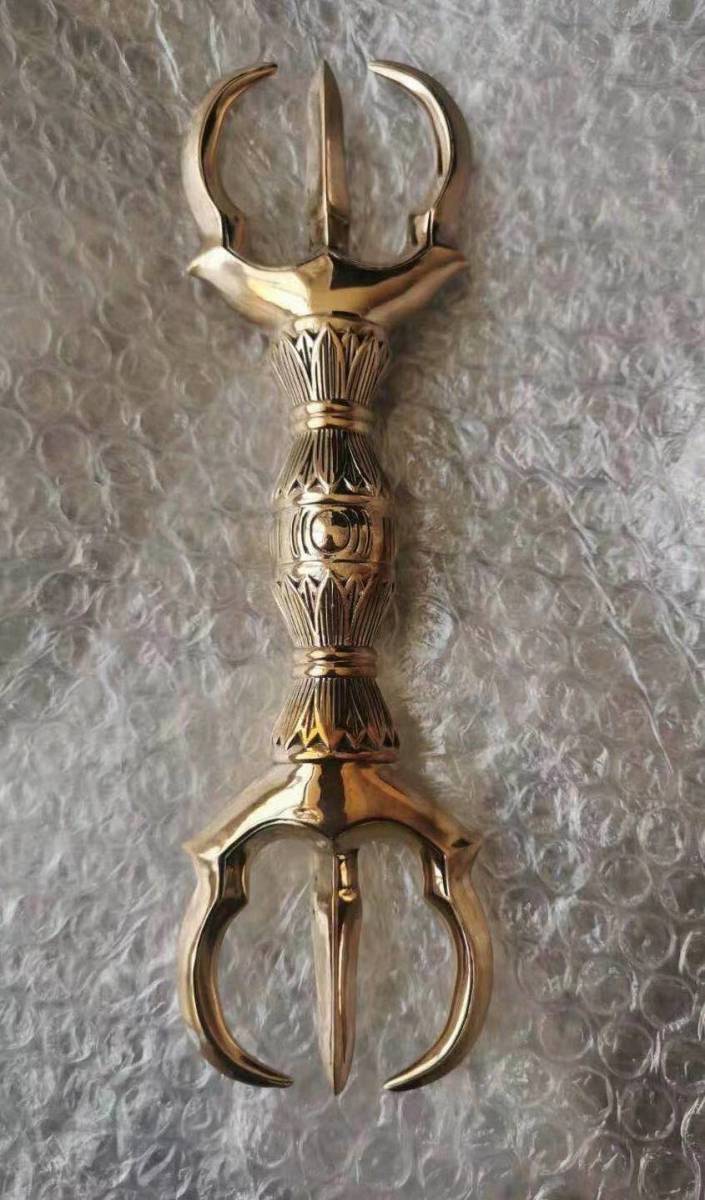 密教法具 寺院用仏具 三鈷杵 銅製 磨き仕上げ 23cm 仏壇、仏具 密教法具 寺院用仏具 三鈷杵 銅製 磨き仕上げ 23cm 仏壇、仏具