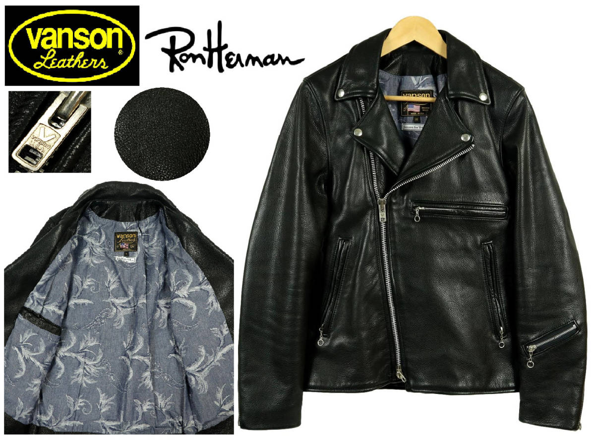 【T21】【極美品】【限定】Ron Herman×VANSON ロンハーマン バンソン ダブルライダースジャケット レザージャケット バイクウエア 別注 36_画像1