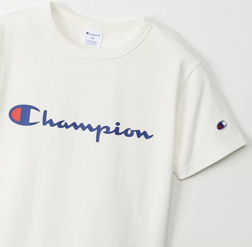 新品13769 CHAMPIONチャンピオン　160cm白ホワイト胸ロゴプリント半袖Tシャツ　カットソー　男女兼用ユニセックスキッズ通学通園親子コーデ_画像2