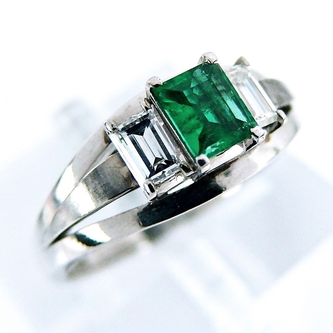 Pm * platinum ring ring * emerald 0.27ct 5 month diamond 0.32ct 4 month birthstone 14 number present popular simple [ used ]/s01071