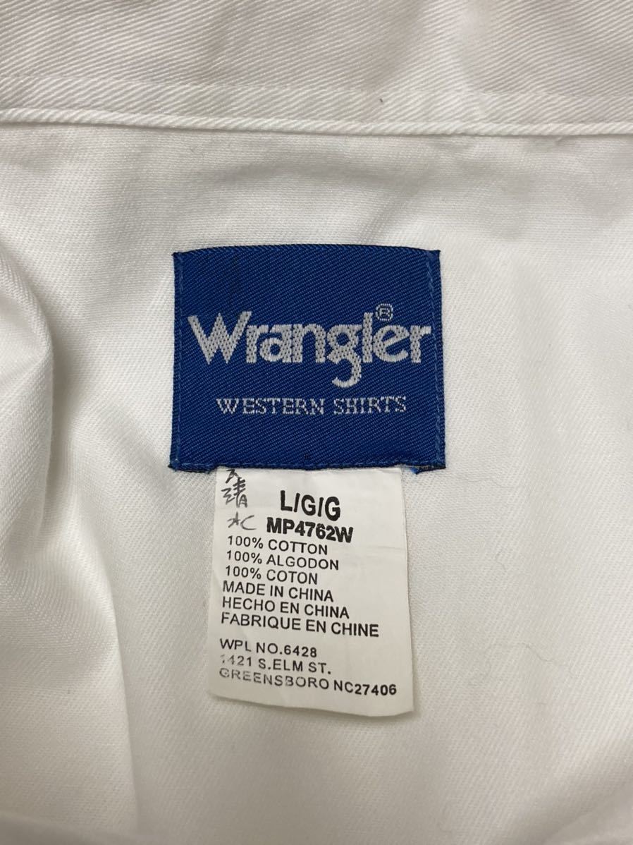 ◆ Wrangler x Justin Boots ◆ ラングラー x ジャスティンブーツ ロゴ 豪華 刺繍 長袖 BD ボタンダウン ワーク シャツ L 白_画像9