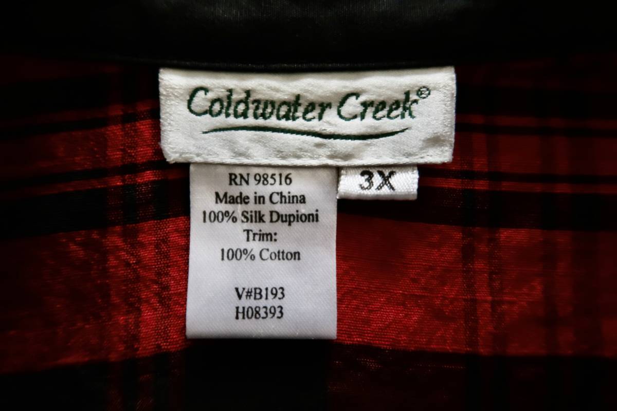 オーバーサイズドシルエット 90's Coldwater Creek 赤×黒チェックシルクドゥピオーニ ボックスシャツ 表記3X ほぼDEADSTOCK/ビンテージ_画像6