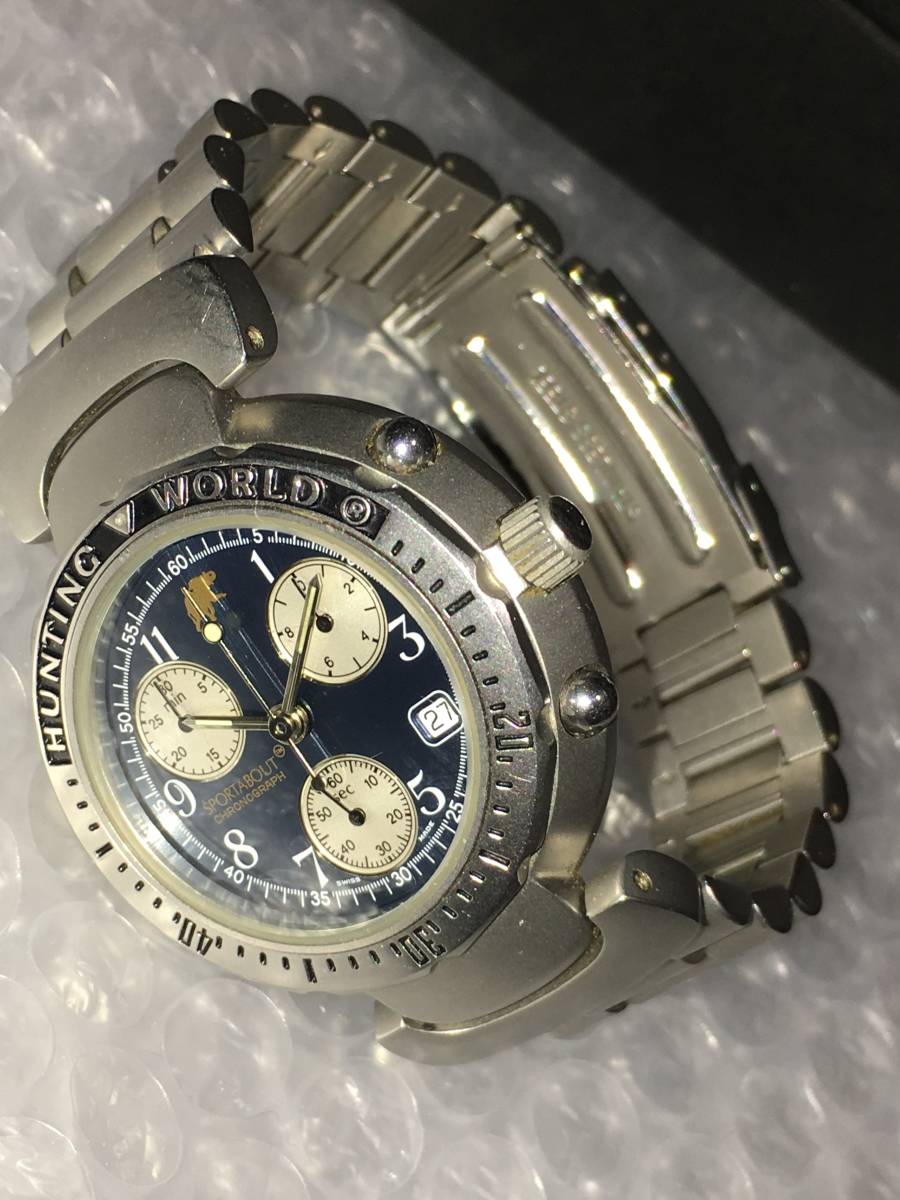  Hunting World s Porter bow to chronograph blue USED goods 