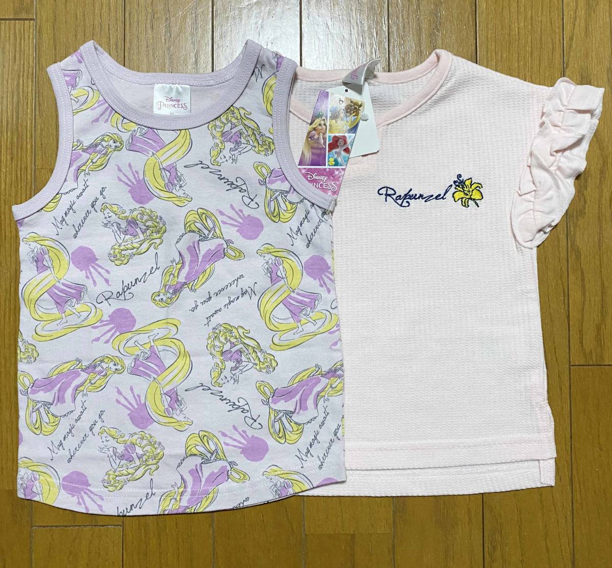 新品 2枚 90 ★ ディズニー ラプンツェル Tシャツ タンクトップ セット プリンセス 半袖 フリル Disney Princess Rapunzel 90cm_画像1