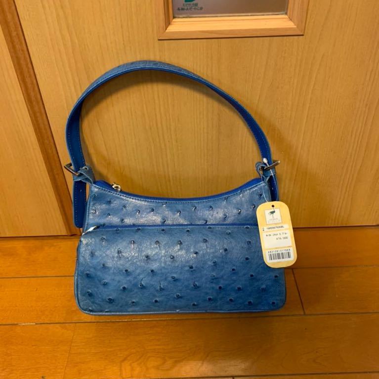 高級本革 オーストリッチ ハンドバッグ ブルー 未使用 希少 tritonwp.com