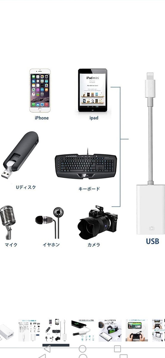 iPhone OTGカメラアダプタ USBカメラアダプタ USB変換Lighting USB A(メス)→Lightning(オス