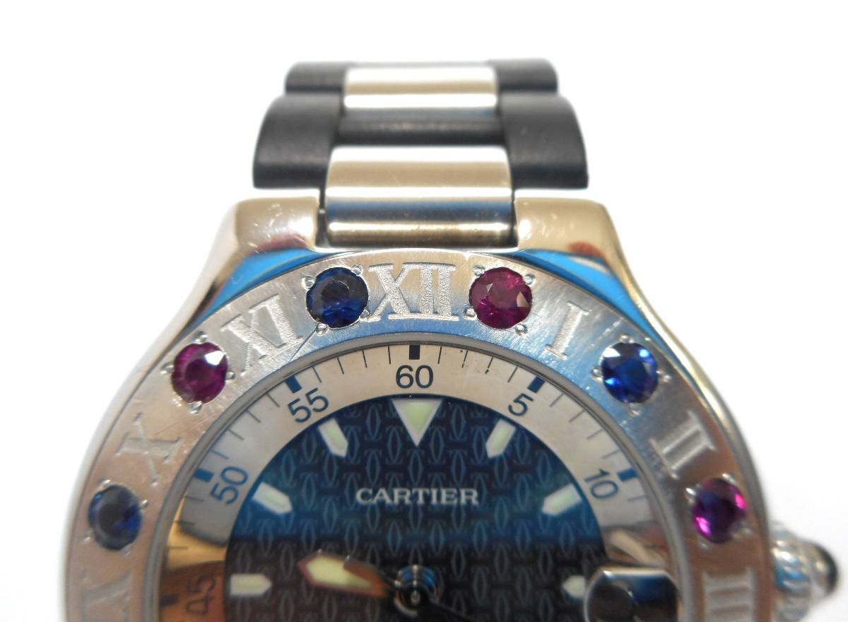  Cartier Cartier Chronoscaph natural ruby sapphire after processing does custom 24 men's quarts chronograph Carib Lulu diamond 