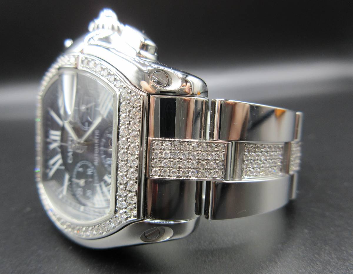 Cartier Cartier Roadster chronograph LM bezel after diamond processing does custom W62041V3 SS 019X6 007 020 installation sun tosL