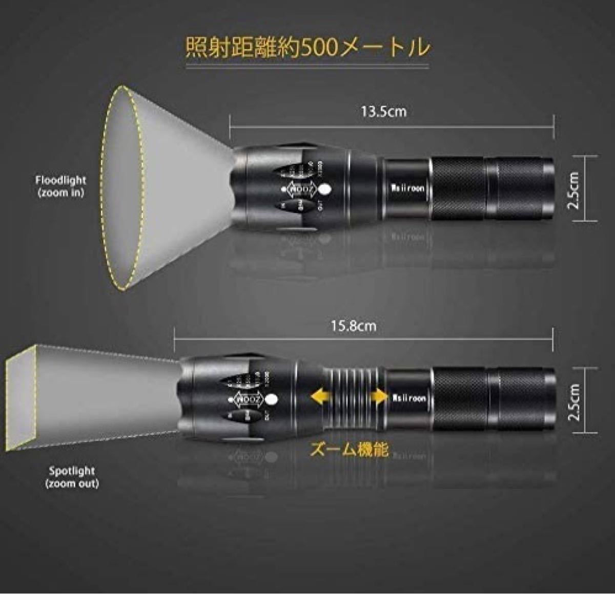 ★USBケーブル付き★懐中電灯 led 強力USB充電式充電 防水 緊急携帯