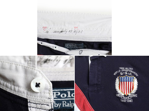 # POLO Polo Ralph Lauren звезда статья флаг Toriko цвет переключатель короткий рукав Rugger рубашка ( мужской мужчина M ) б/у одежда рубашка с коротким рукавом регби рубашка темно-синий красный белый 