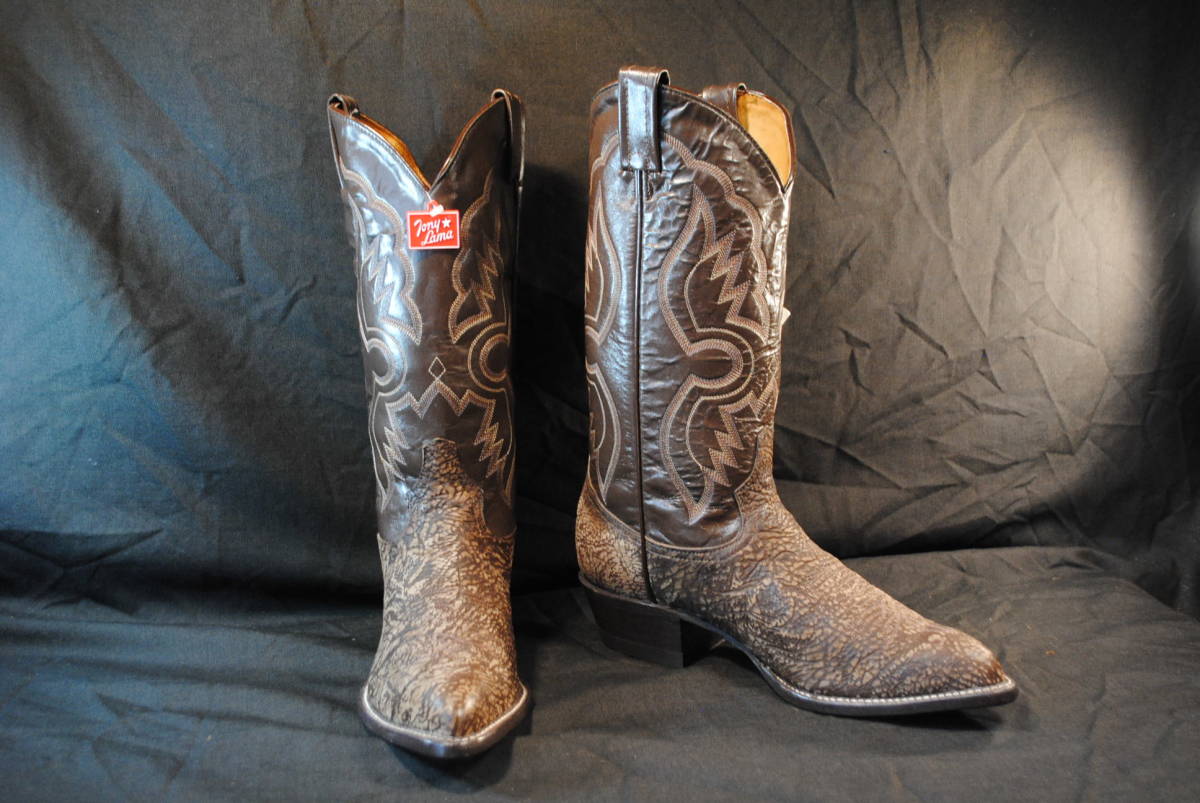 3 records out of production rare Tony Lama western boots beige / tea. . pattern cow leather (TAURUS SHOULDER) 8D