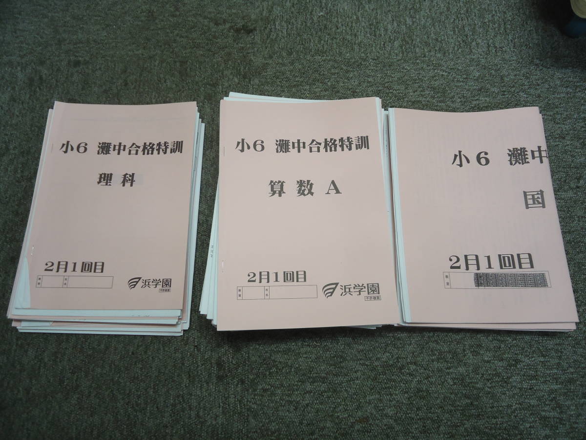 送料無料！！浜学園 小6/6年 灘中合格特訓 国語/算数/理科 2月～6月（1