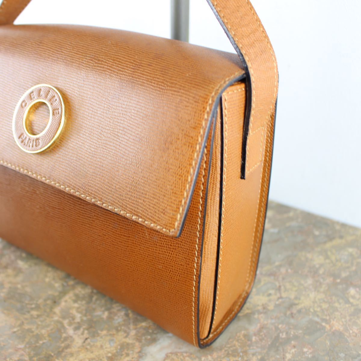 VINTAGE CELINE CIRCLE LOGO LEATHER SHOULDER BAG MADE IN  ITALY/ヴィンテージセリーヌサークルロゴレザーショルダーバッグ