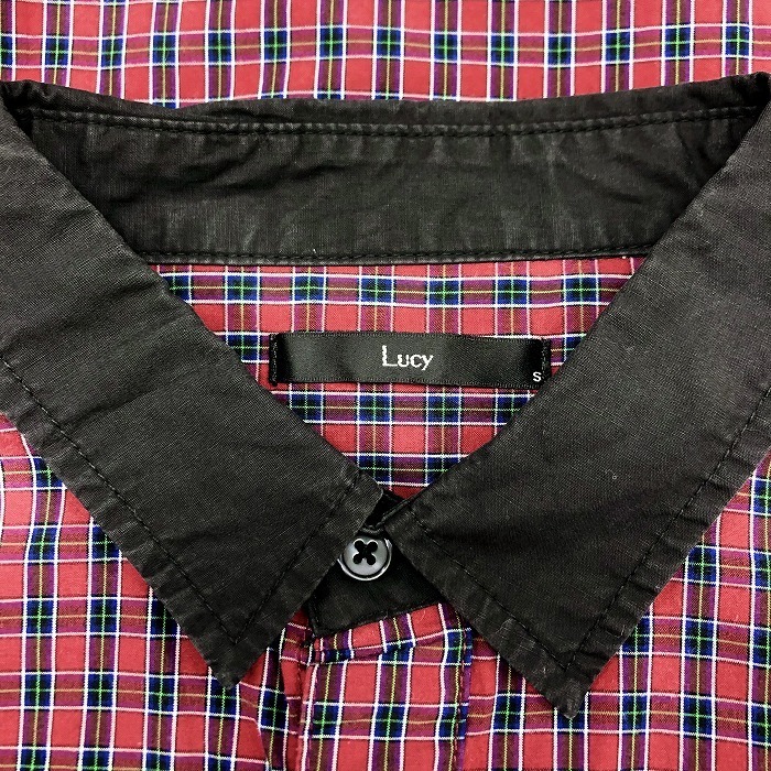 LUCY ルーシー S メンズ 男性 チェックシャツ レオパード柄ポケット ヒョウ柄 服 綿100%(別布：レーヨン100%) コットン レッドなど 赤など_画像3