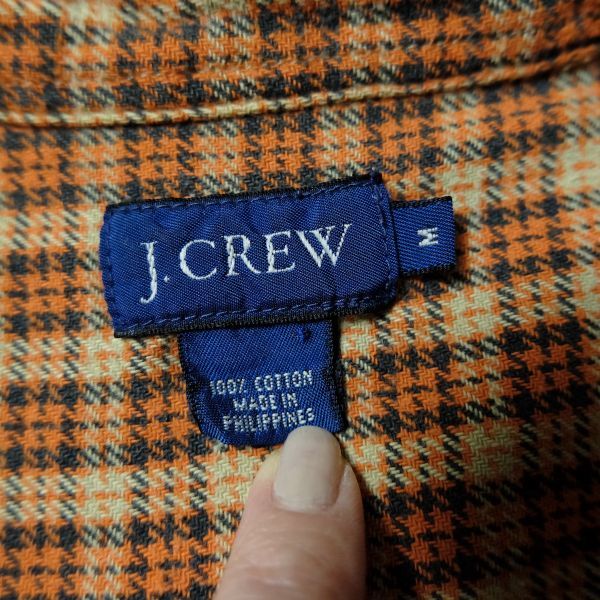 90's 00's Jクルー J.CREW チェック コットン フランネルシャツ オレンジ系 (M) ボタンダウン ネルシャツ 90年代 00年代 旧タグ オールド_画像9