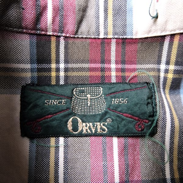 90's オービス ORVIS チェック コットン オックスフォード ボタンダウンシャツ (L位) ナチュラル×茶×エンジ系 90年代 旧タグ オールド_画像7