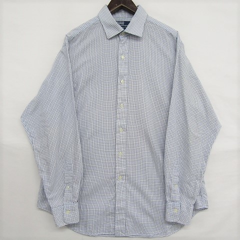 ラルフローレン サイズ 16 1/2 L程度 チェックシャツ Polo Ralph Lauren 長袖 ポロ コットン 白 ホワイト系 古着 1A3026