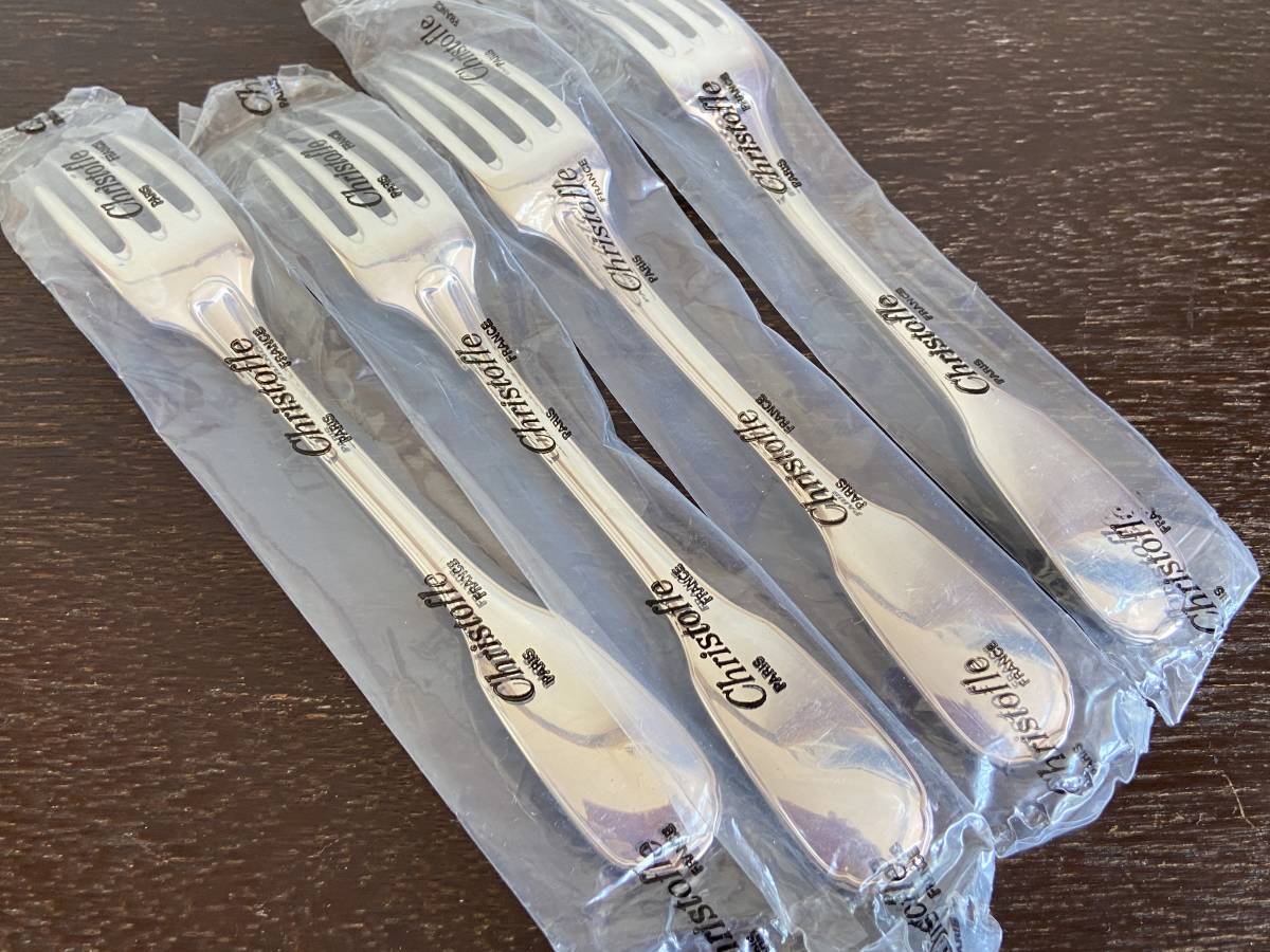  unused goods * Chris to full veru rhinoceros yu original silver plating made table Fork 4 pcs set 20.5cm/Christofle/450