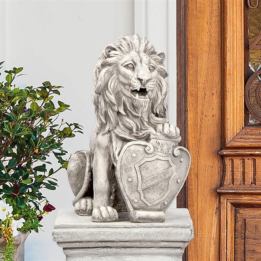 紋章盾を持つ獅子像（左） シールドライオン像西洋彫刻洋風オブジェ
