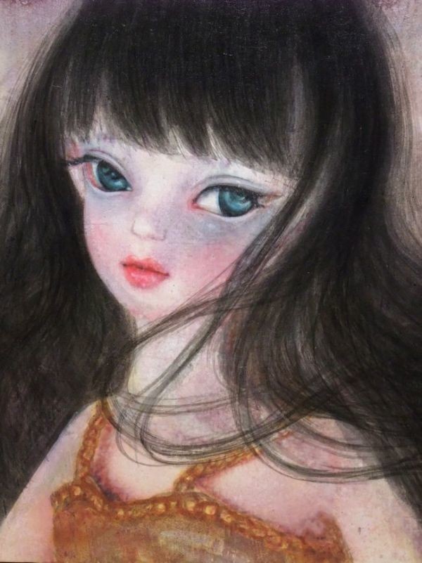 * original watercolor painting cheap ... feeling .[ blue .. young lady ]