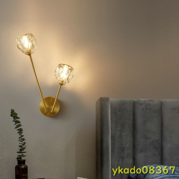 OL125：北欧　LED　ウォールランプ　ベッドルーム　ベッドサイド　メタルゴールデンライト　真鍮　2ヘッド　廊下　ブラケット　照明_タイプ2（クリスタル）