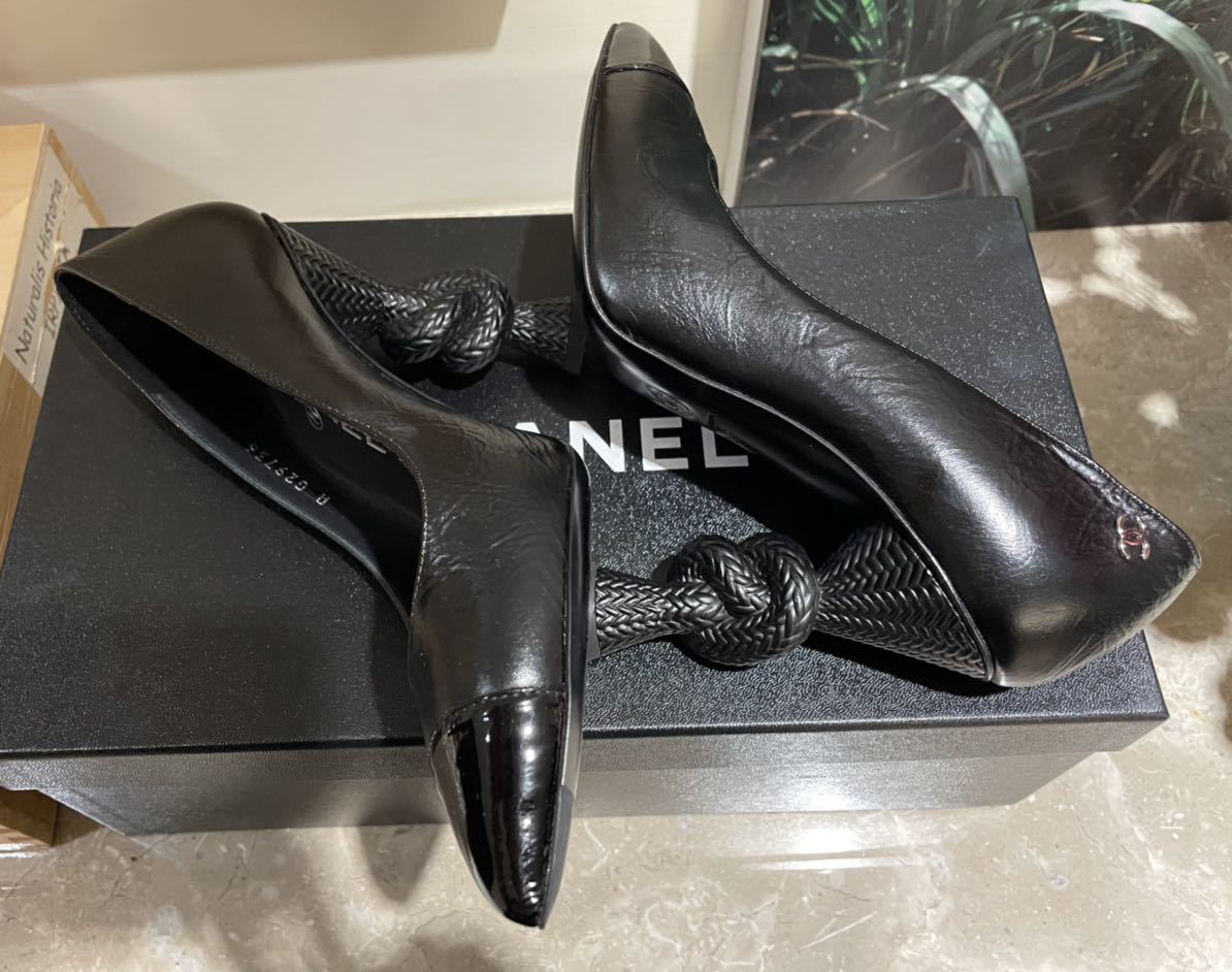 最終値下げ 新品 シャネル CHANEL パンプス 36 黒 ヒール ロゴ 海外