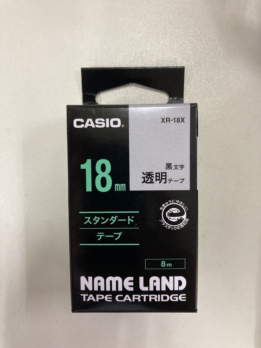 純正テープ CASIO ネームランド XR-18X 透明に黒文字  18mm