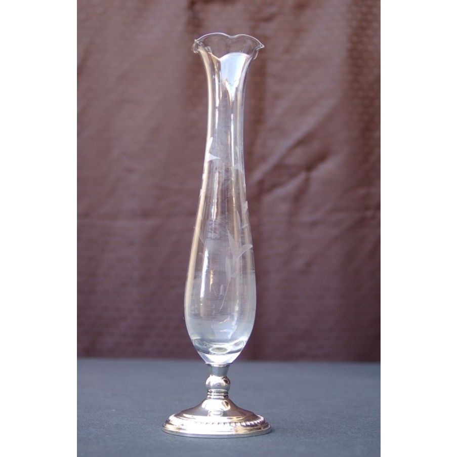 【最安値】 K1855*1970s*EMPIRE花瓶*フラワーベーSTERLING*装飾 クリスタルガラス*銀925*インテリデコ 店舗 シルバー スターリング オブジェ 置物