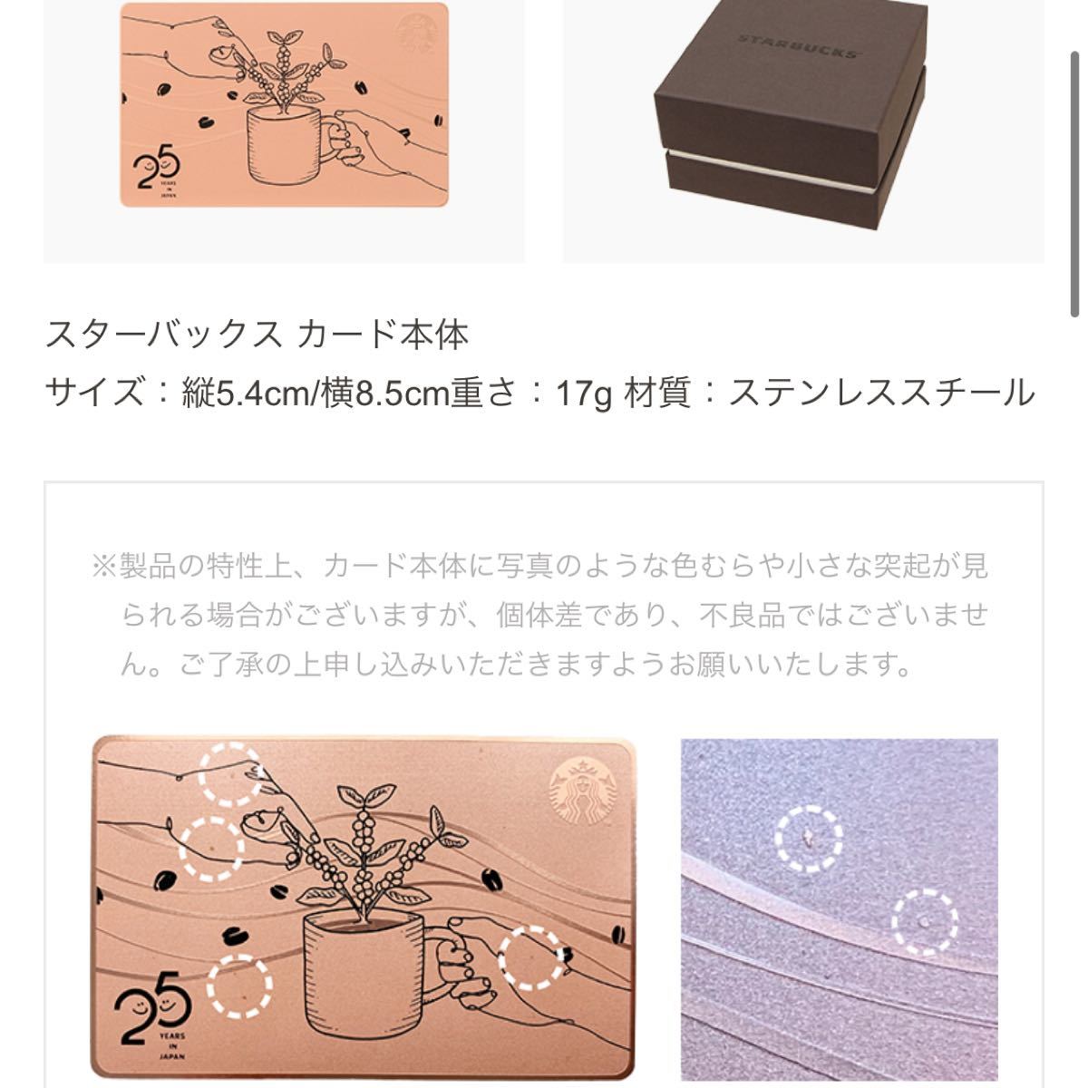 Starbucks 25周年 メタルカード PIN未削 スターバックスカード 25周年記念 スタバ 25YEARS PIN未削り