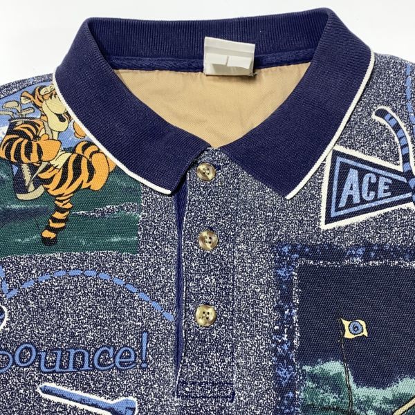 [ rare ]Disney Disney deer. . Tiger total pattern print polo-shirt with short sleeves XL size corresponding character Golf 